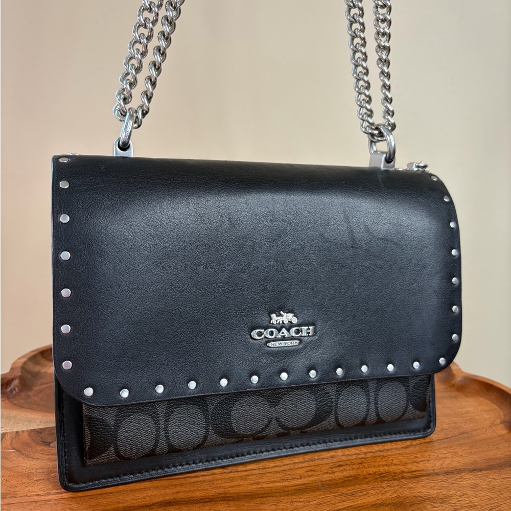 Coach Klare Black Signature Leather Rivets Crossbody Shoulder Purse 90400 EUC - Picture 5 of 17